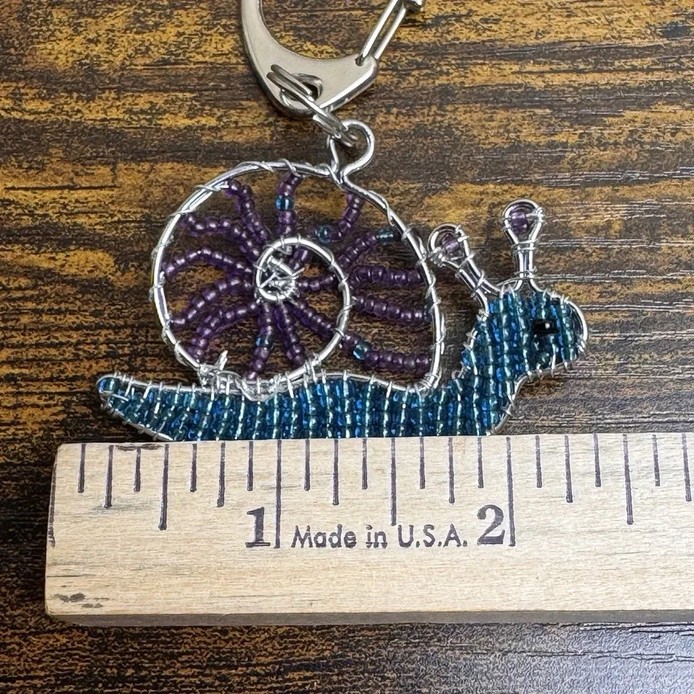 Handmade Beaded Snail Keychain Purse‎ Charm Blue Purple Wire Wrapped Art